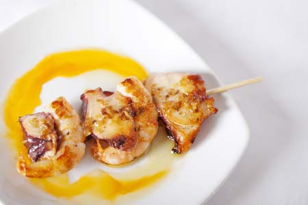 Brocheta de pulpo y langostino